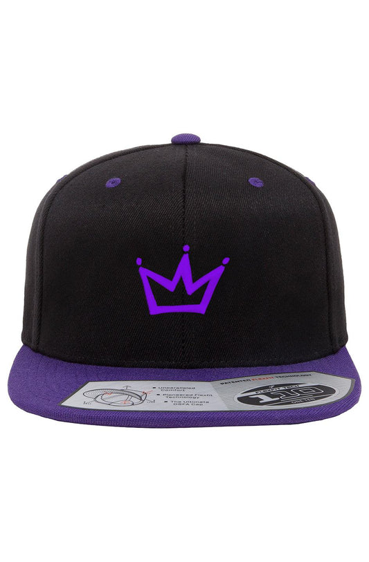 Crowned snapback Hat two-tone cap with colored and embroidered crown logo.