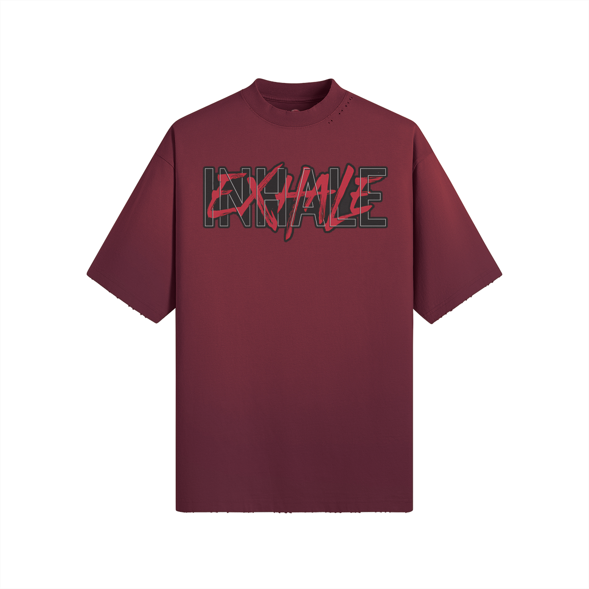 Inhale Exhale Oversized sun faded distressed t-shirt with unique washed effect and vintage aesthetic.