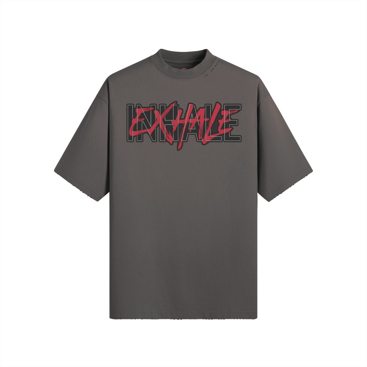 Inhale Exhale Oversized sun faded distressed t-shirt with unique washed effect and vintage aesthetic.