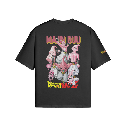 Majin Buu Dragon Ball Z boxy T-shirt with characters, crew neck, and relaxed fit.