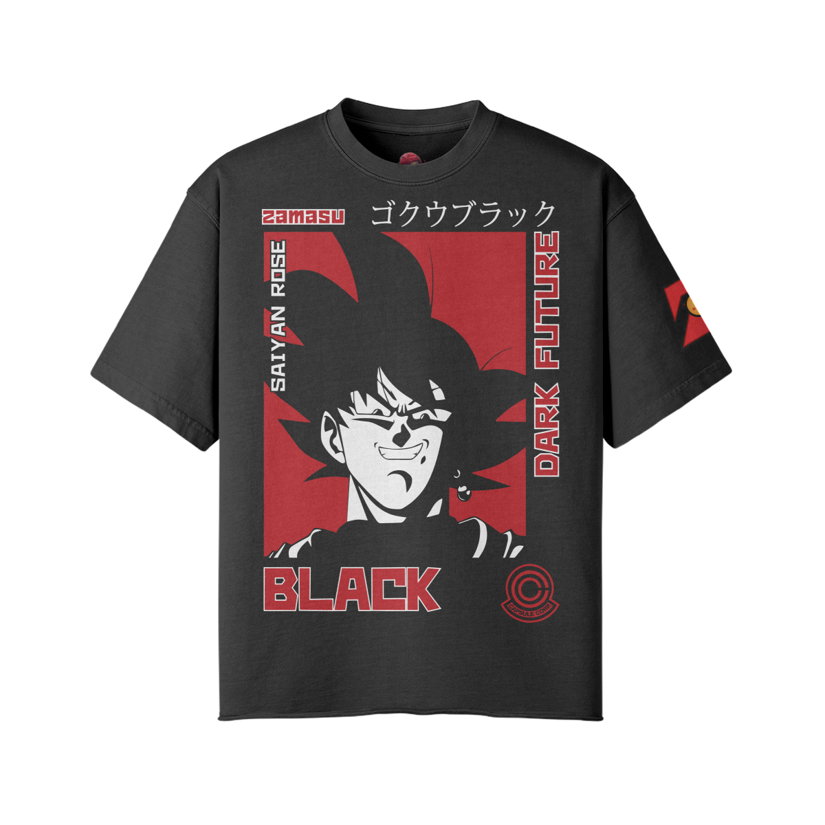 Dark Future Black Goku vintage oversized T-shirt with raw hem and faded design.