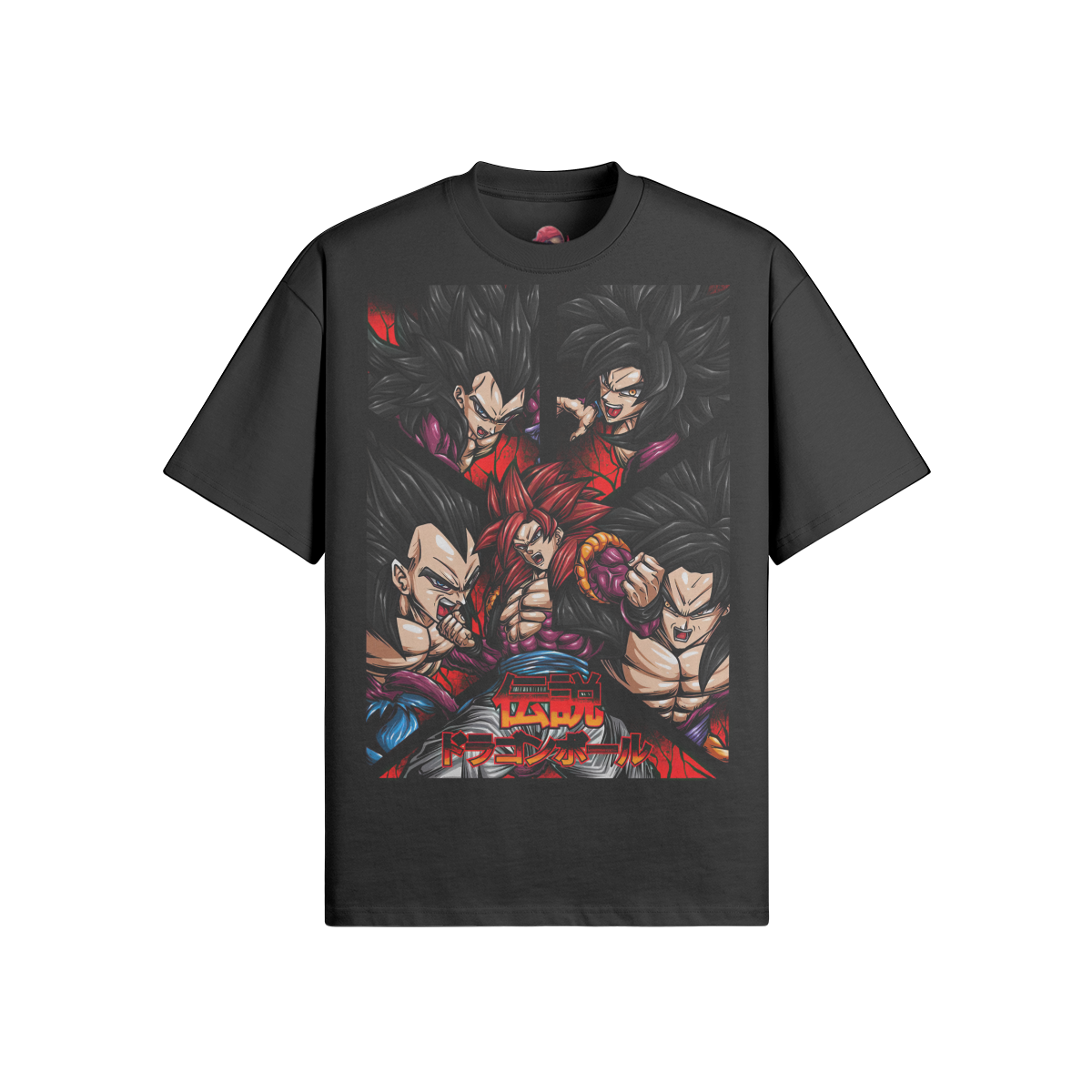 Gogeta Super Saiyan 4 oversized crew neck t-shirt featuring bold design and relaxed fit.