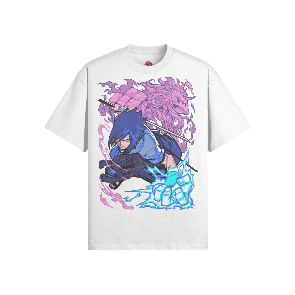 Oversized crew neck t-shirt featuring Sasuke Chidori Lightning's Wrath design.